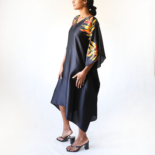 Yellow Monstera Night Batik Kaftan