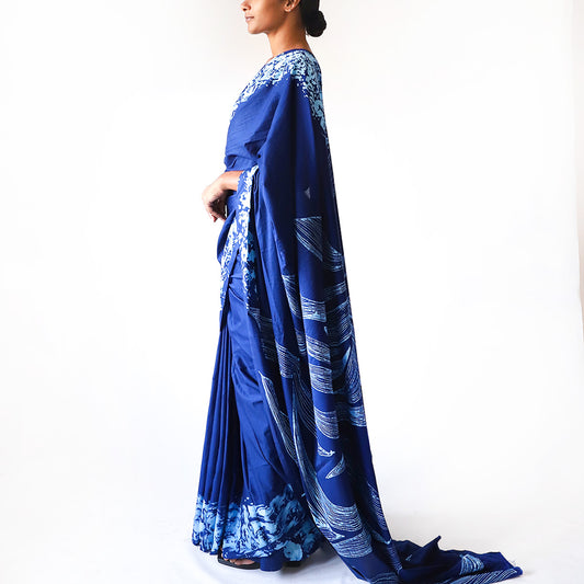 Deep Blue Harmony Batik Saree