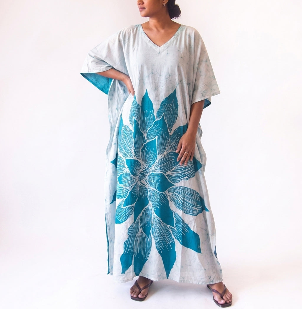Azure Bloom Batik Kaftan