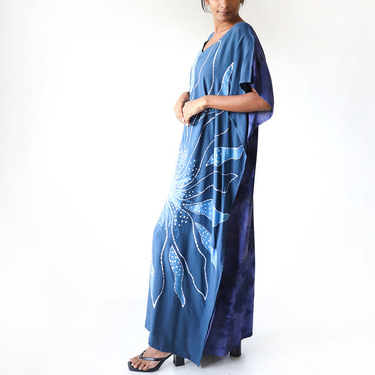 Blue Floral Burst Batik Kaftan
