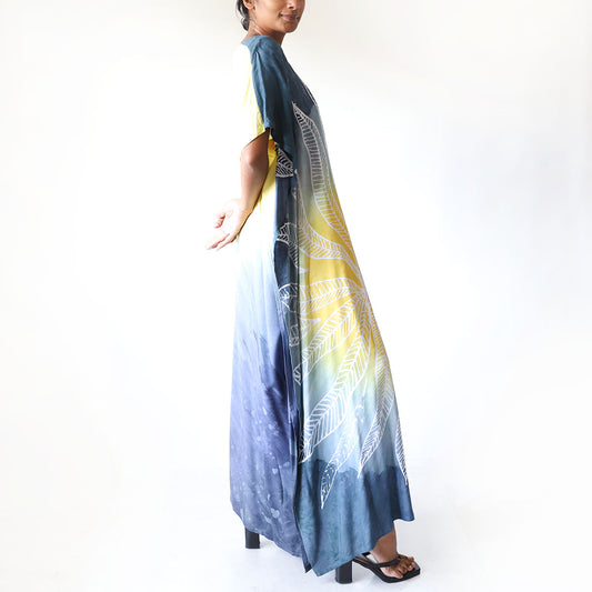Blue & Yellow Bloom Batik Kaftan