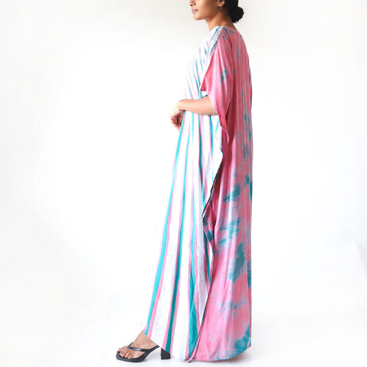 Pink & Turquoise Stripe Batik Kaftan
