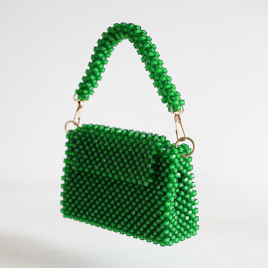 Emerald Glow Beaded Bag