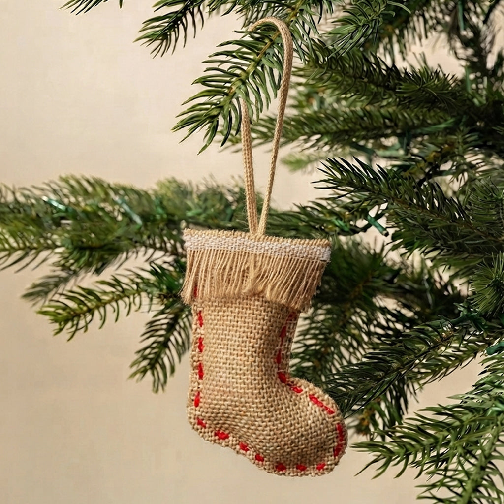 Burlap Mini Stocking with Fringing
