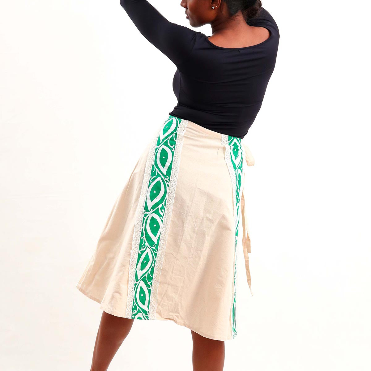 Green Laced Batik Wrap Around Skirt