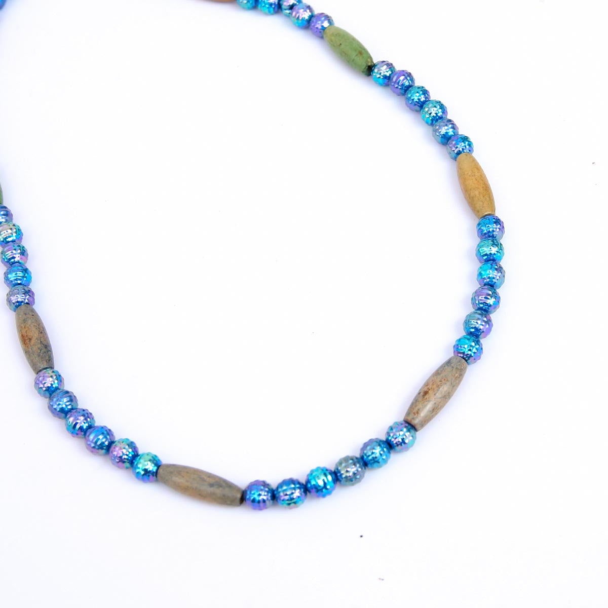 Turq and wooden beaded necklace