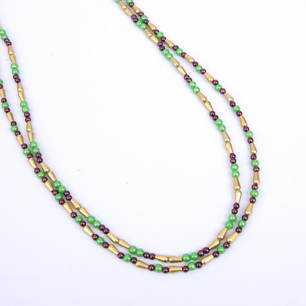 Double layered green and purple beaded necklace