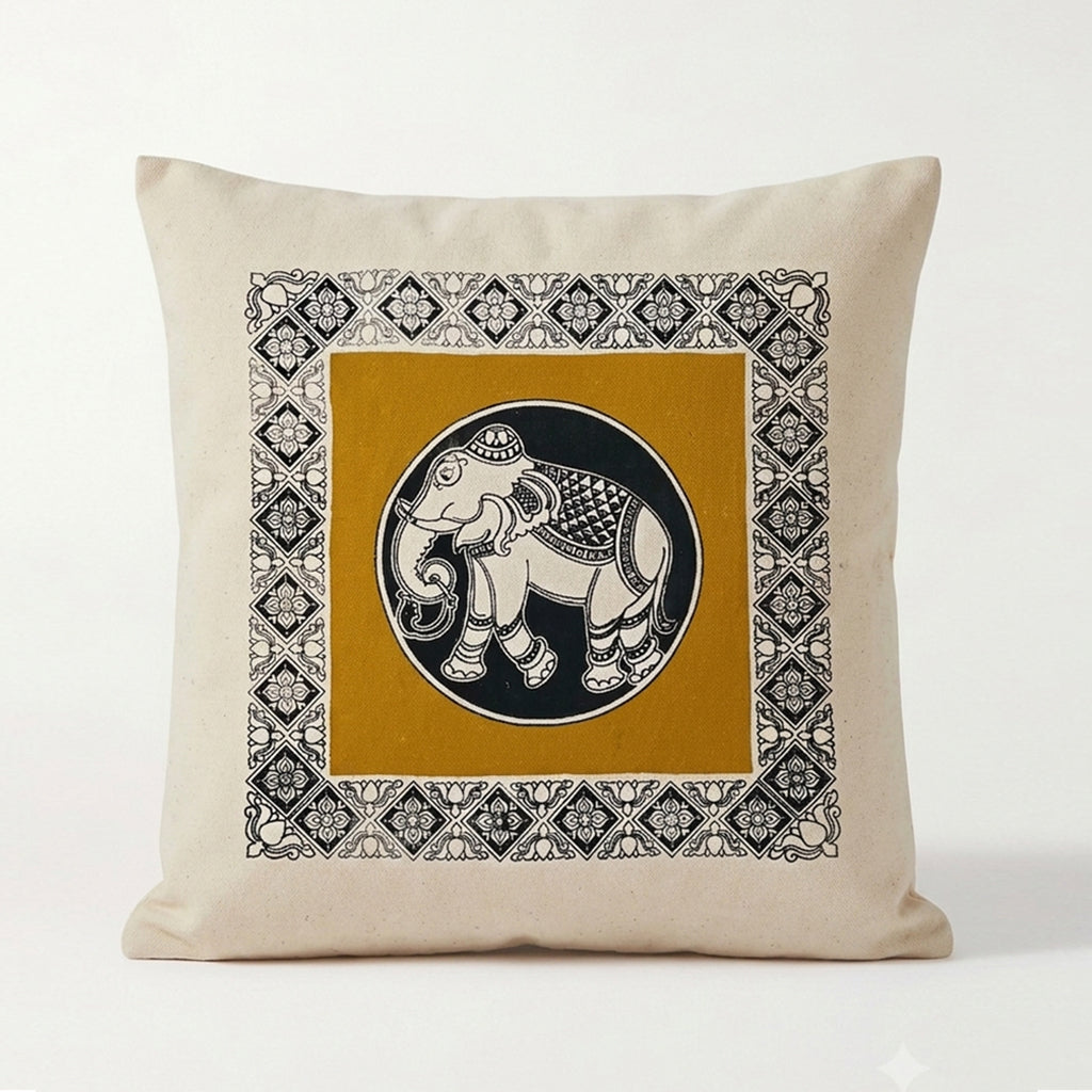 Saffron Elephant Cushion Cover