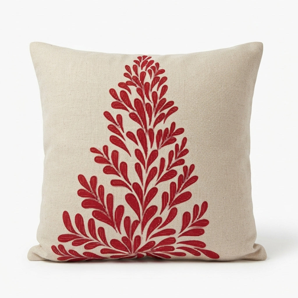 Red Christmas Tree Cushion Cover