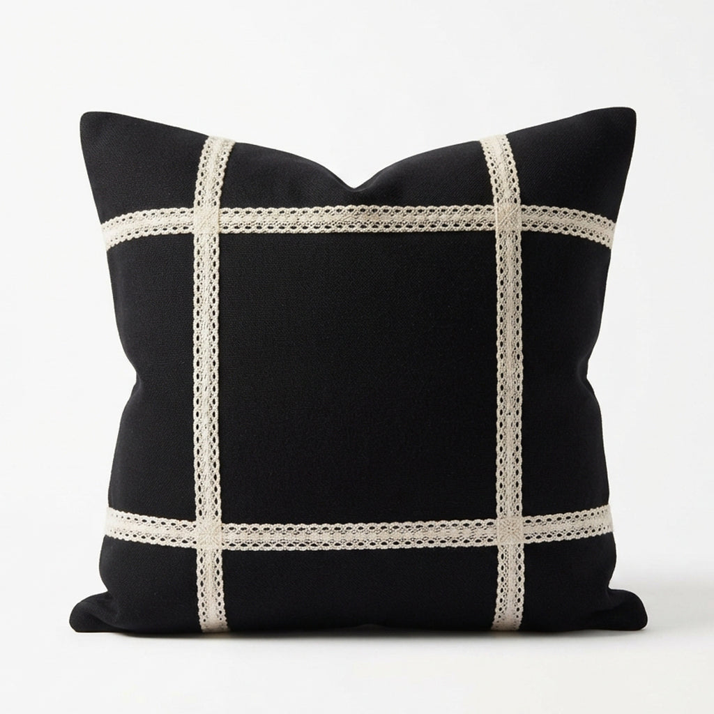 Midnight Beeralu Lace Cushion Cover