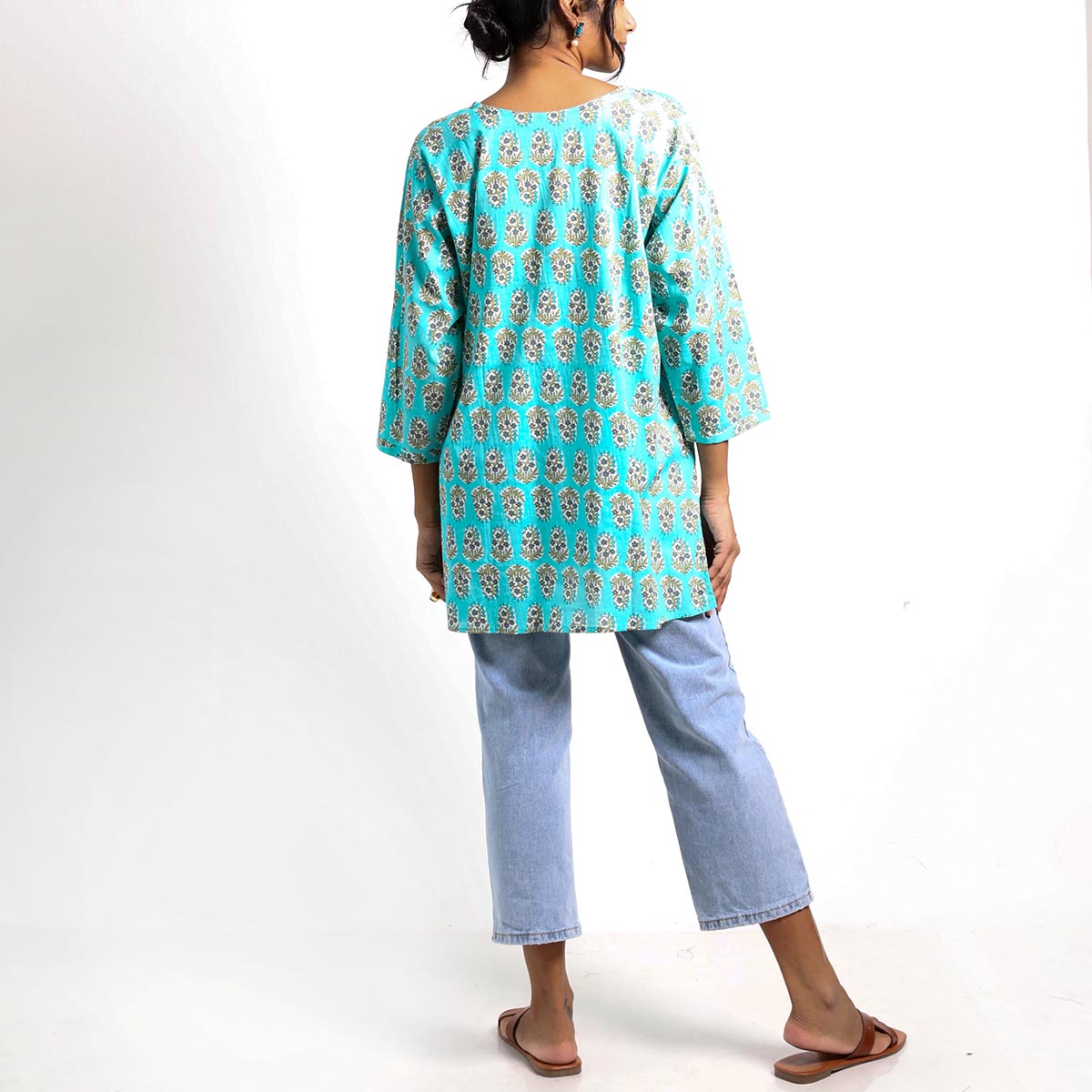 Teal Shades Block Printed Top