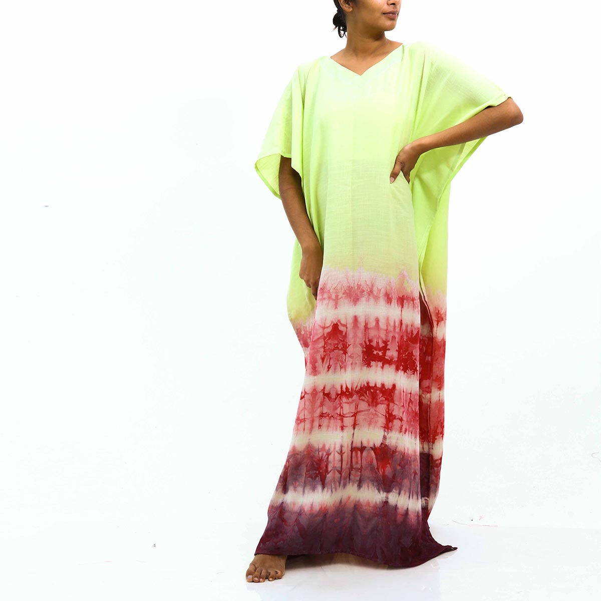 Neon Lime & Maroon Tie Dye Kaftan