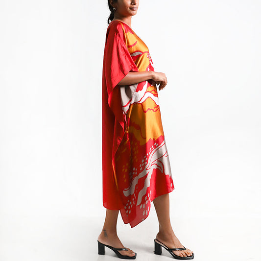 Fiery Silk Batik Kaftan