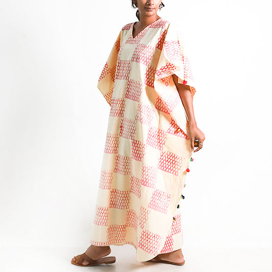 Checked Block Print Kaftan