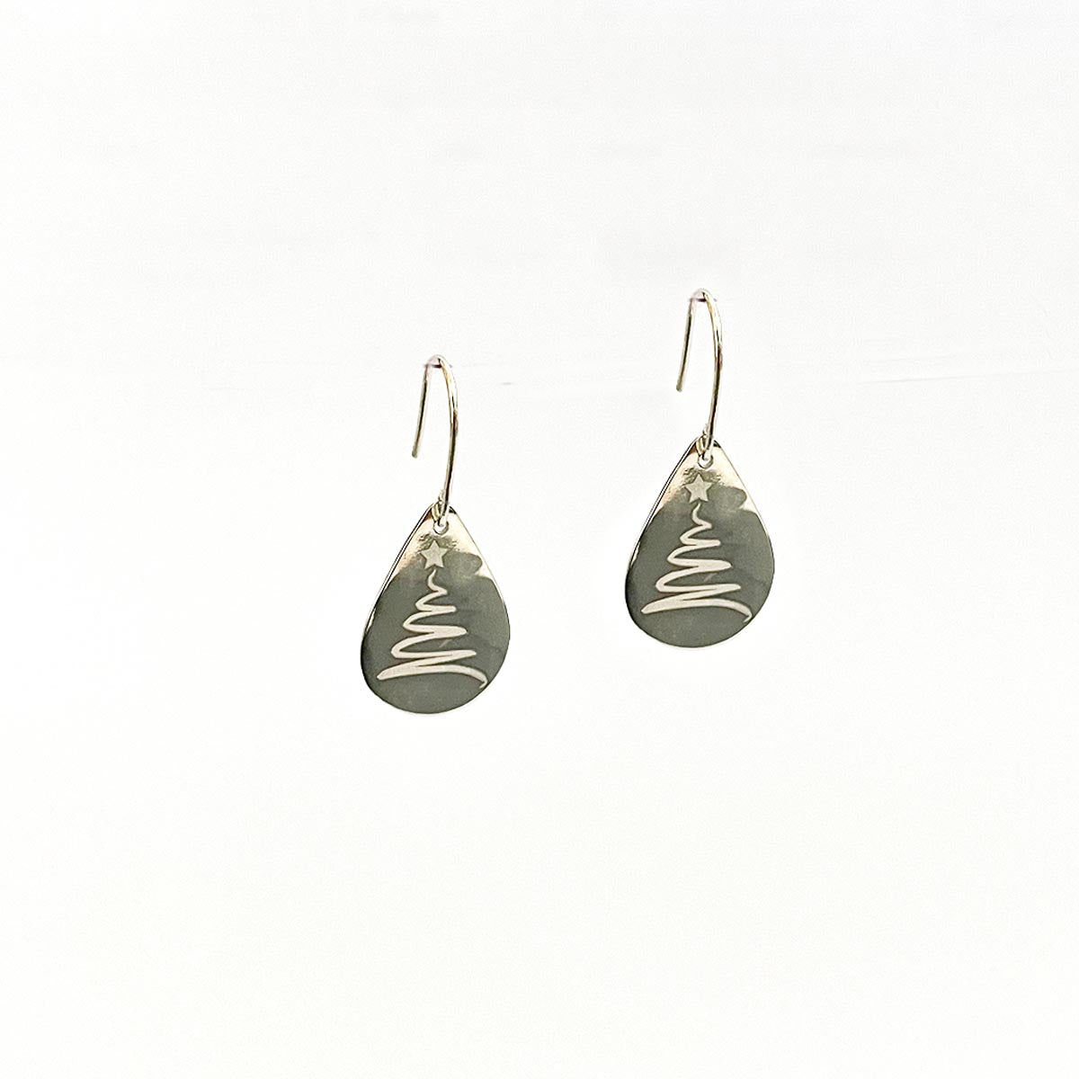 Christmas Tree Engraved Sterling Silver Earrings