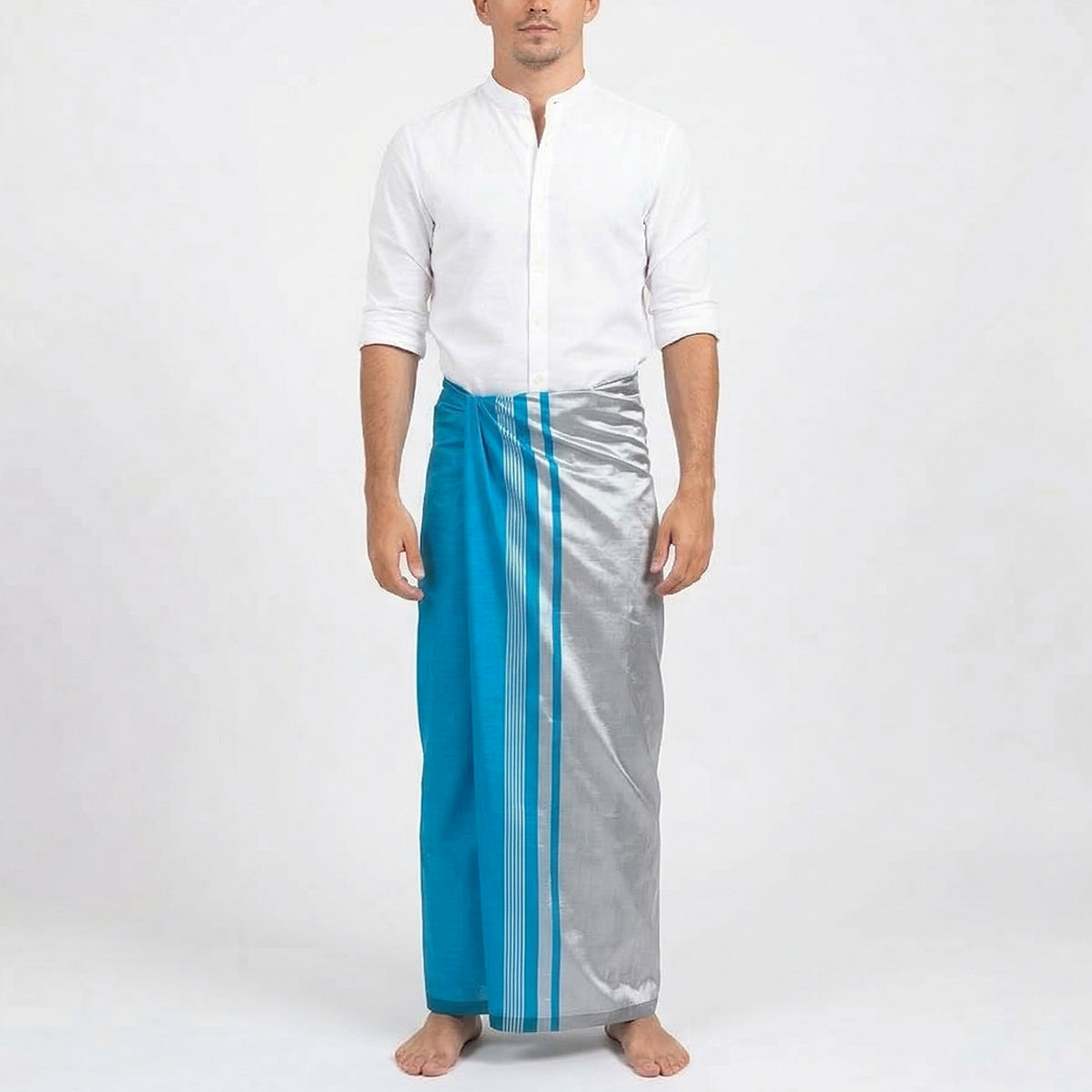 White and Turquoise Handloom Sarong