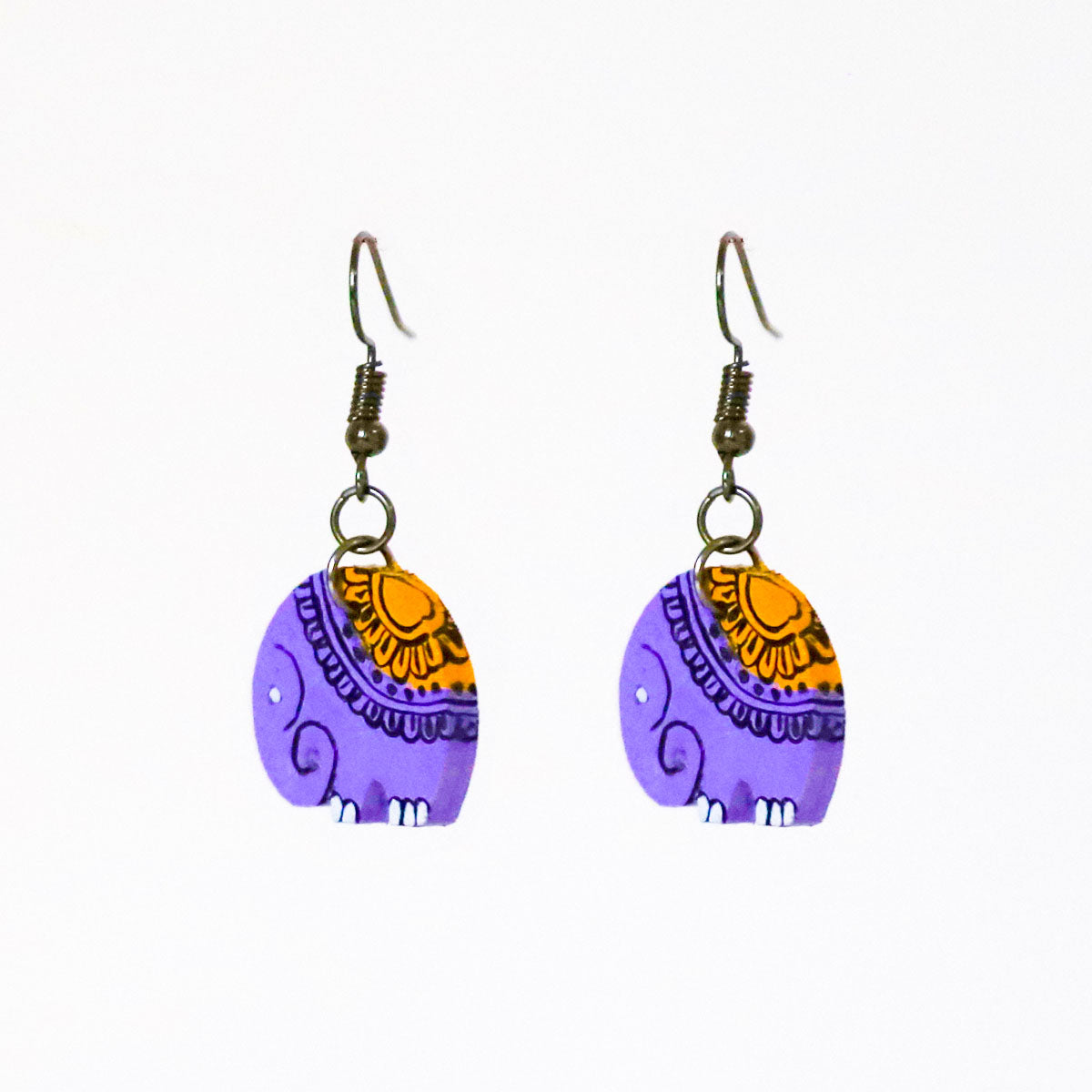 Purple Elephant Bliss Wooden Earring