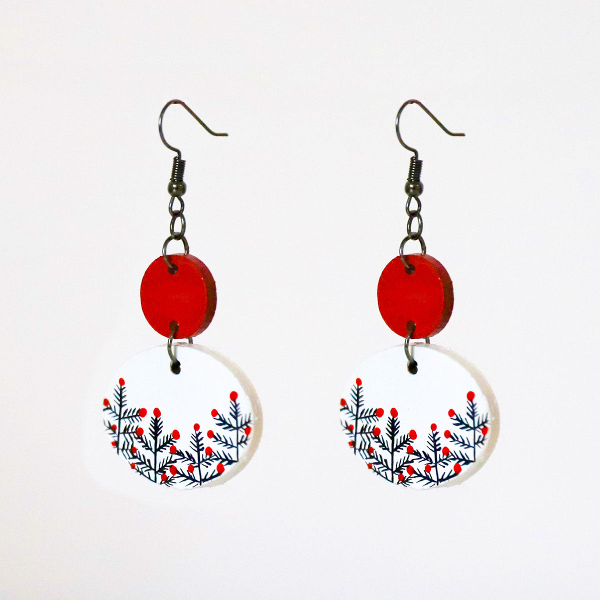 Scarlet Blossom Wooden Earring