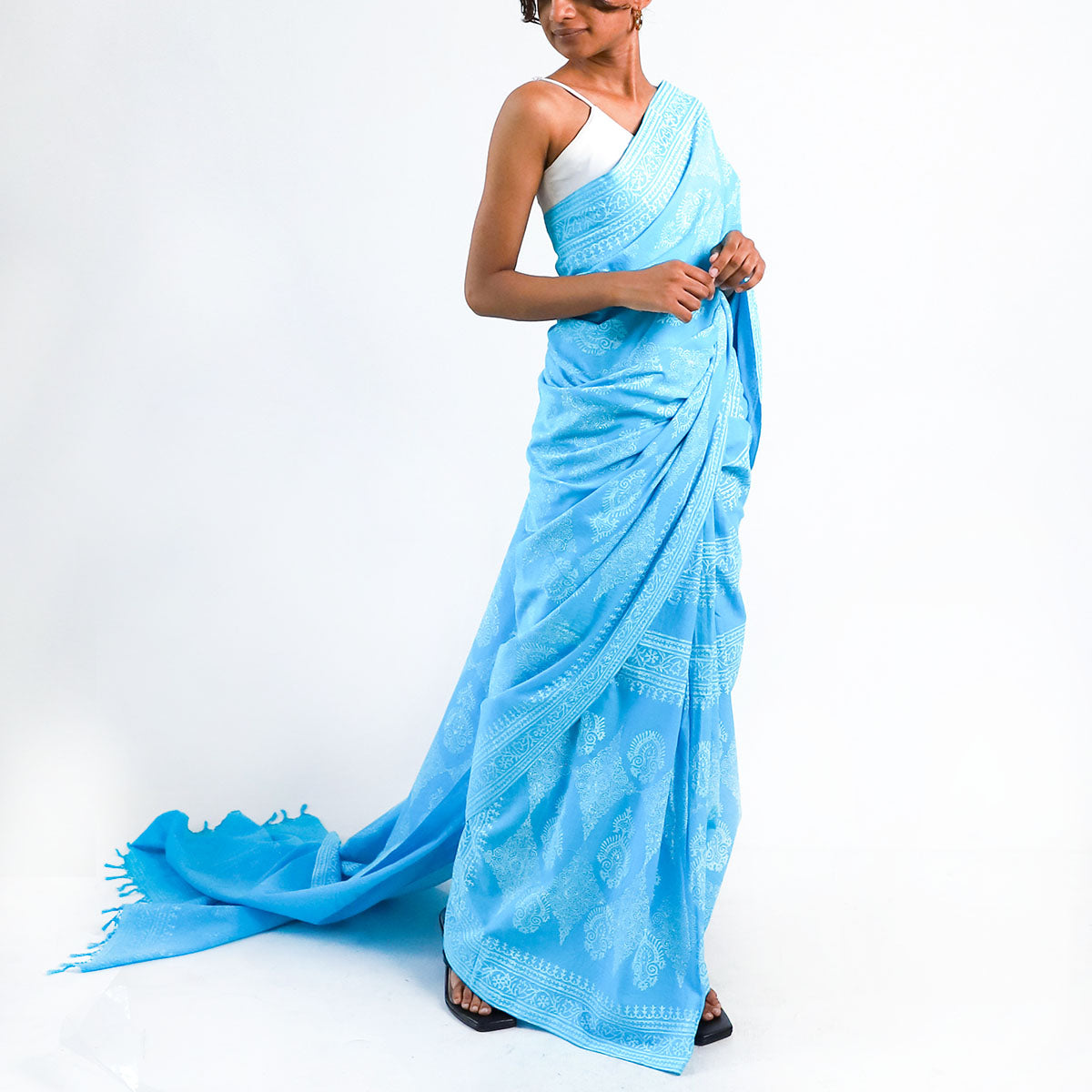 Sapphire Symphony Block Printed Saree