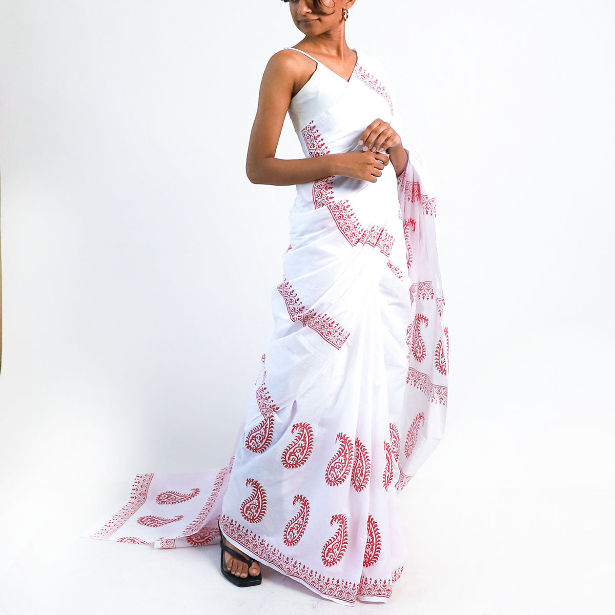 Ruby Cascade Block Printed Saree