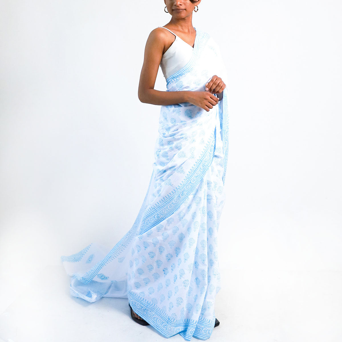 Cerulean Sky Block Printed Saree