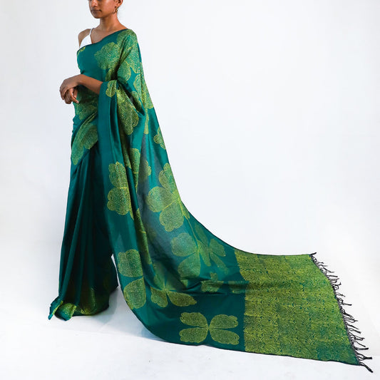 Emerald Oasis Block Printed Saree