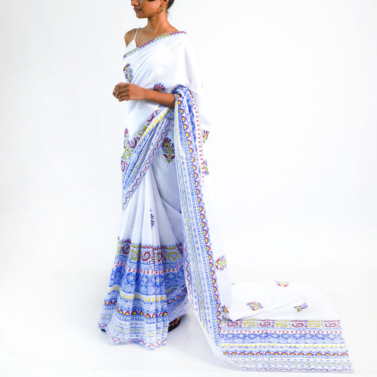 Azure Dreams Block Printed Saree