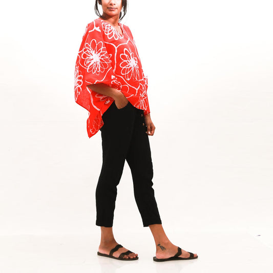 Floral Lines Batik Poncho Top