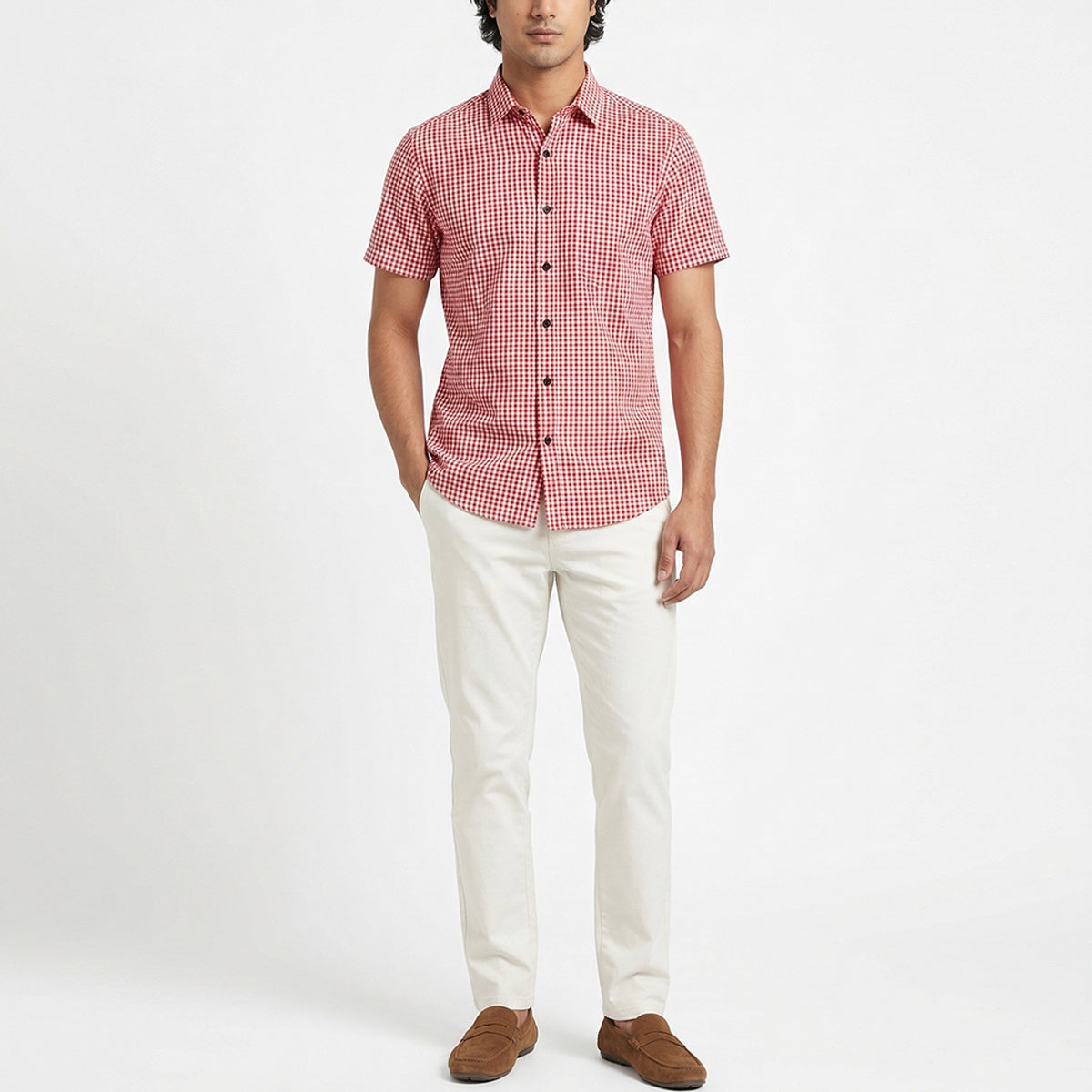 Crimson Check Linen Shirt