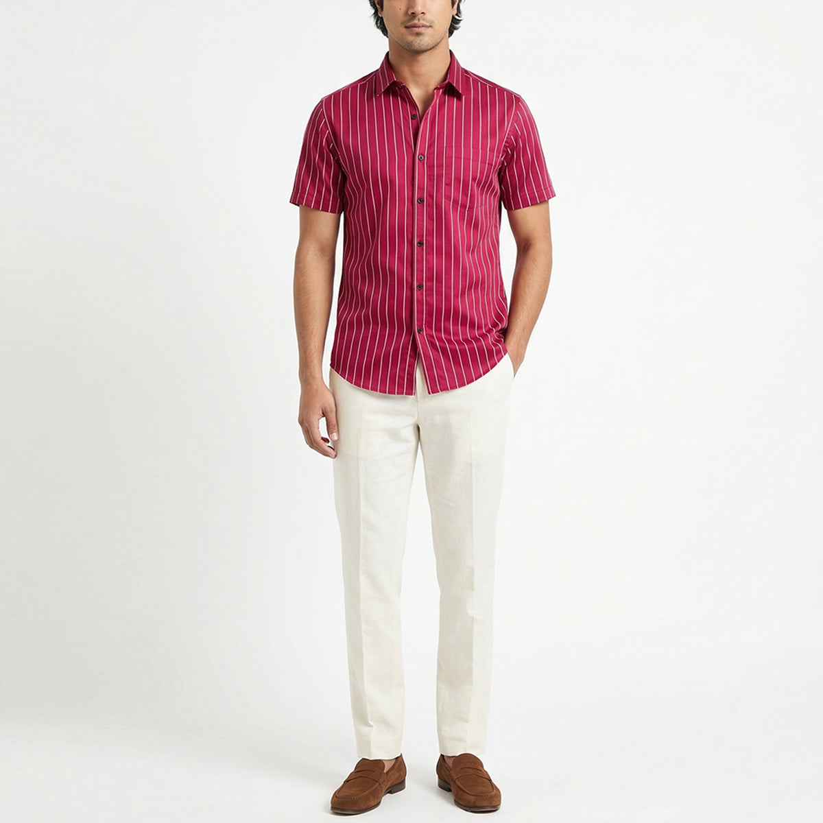 Burgundy Stripe Linen Shirt