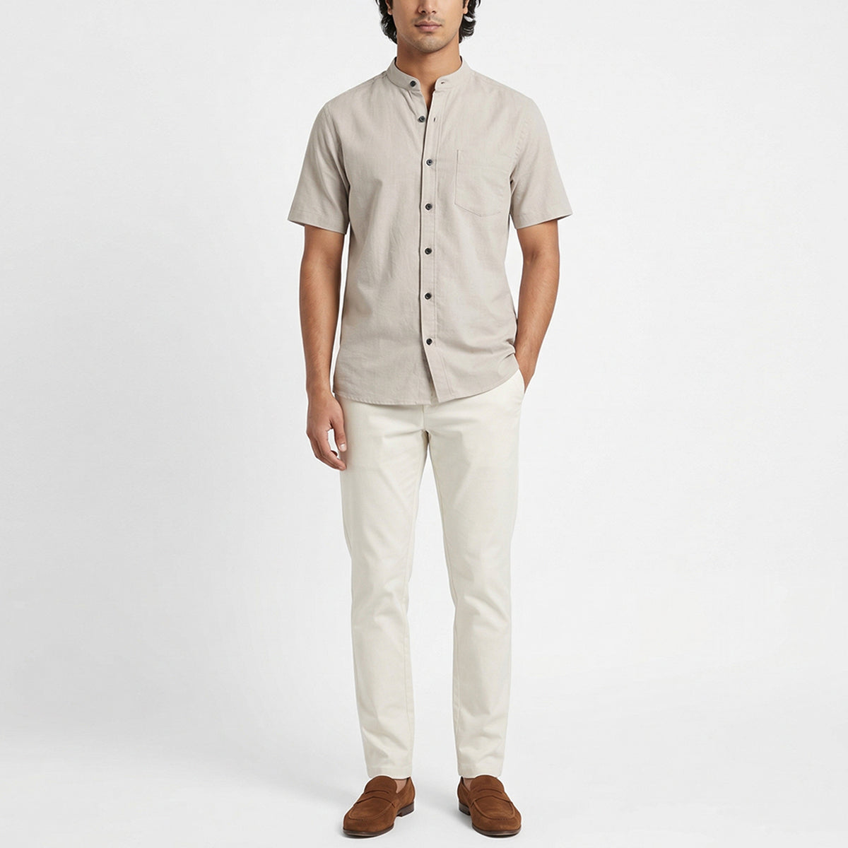 Ash Grey Mandarin Shirt