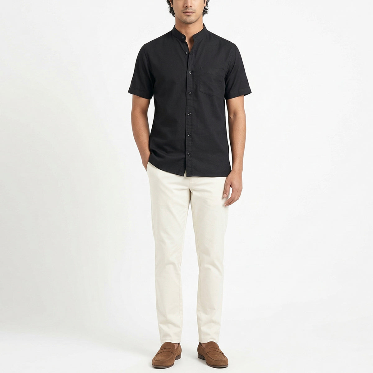 Midnight Black Mandarin Shirt