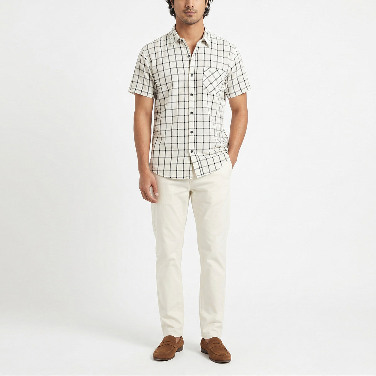Ivory Squares Linen Shirt