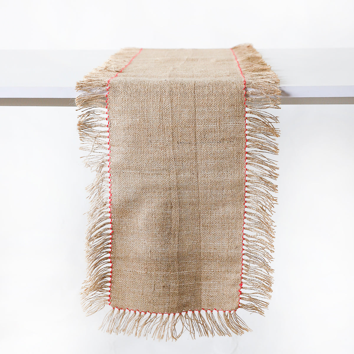 Crimson Edge Burlap Table Runner