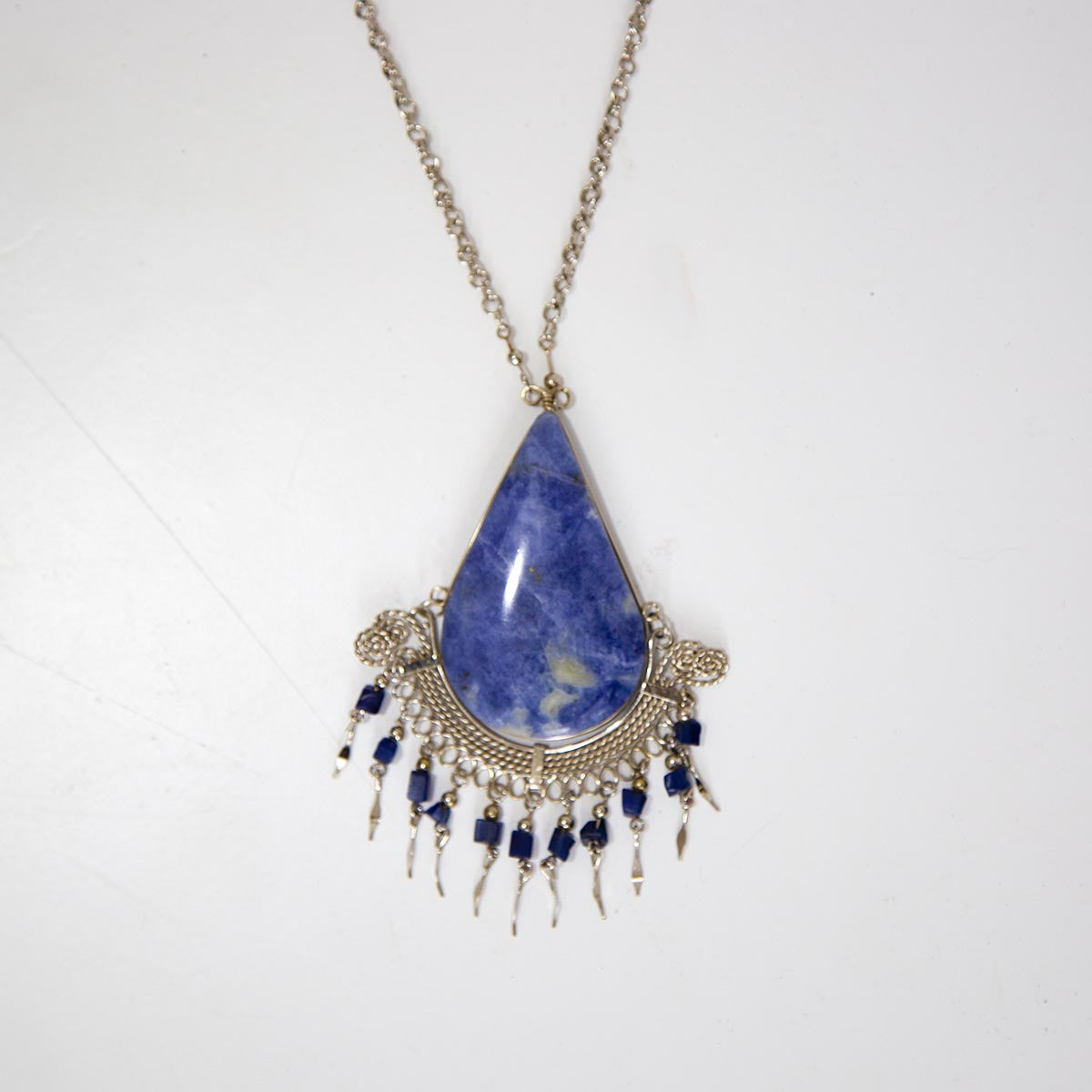 Silver Necklace with Blue teardrop stones