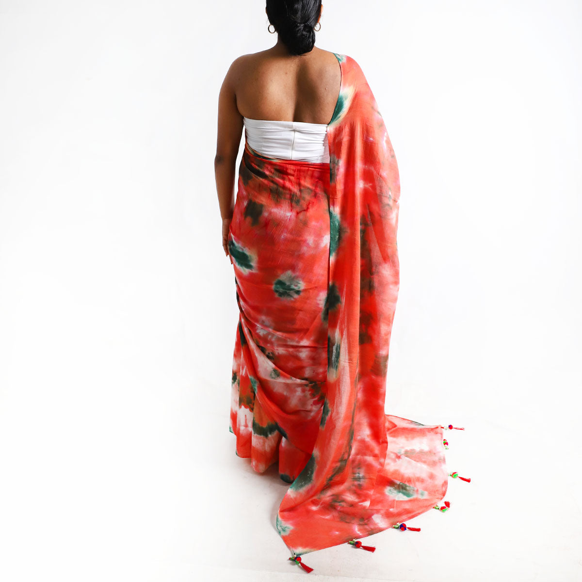 Tropical Flame Tie-Dye Saree