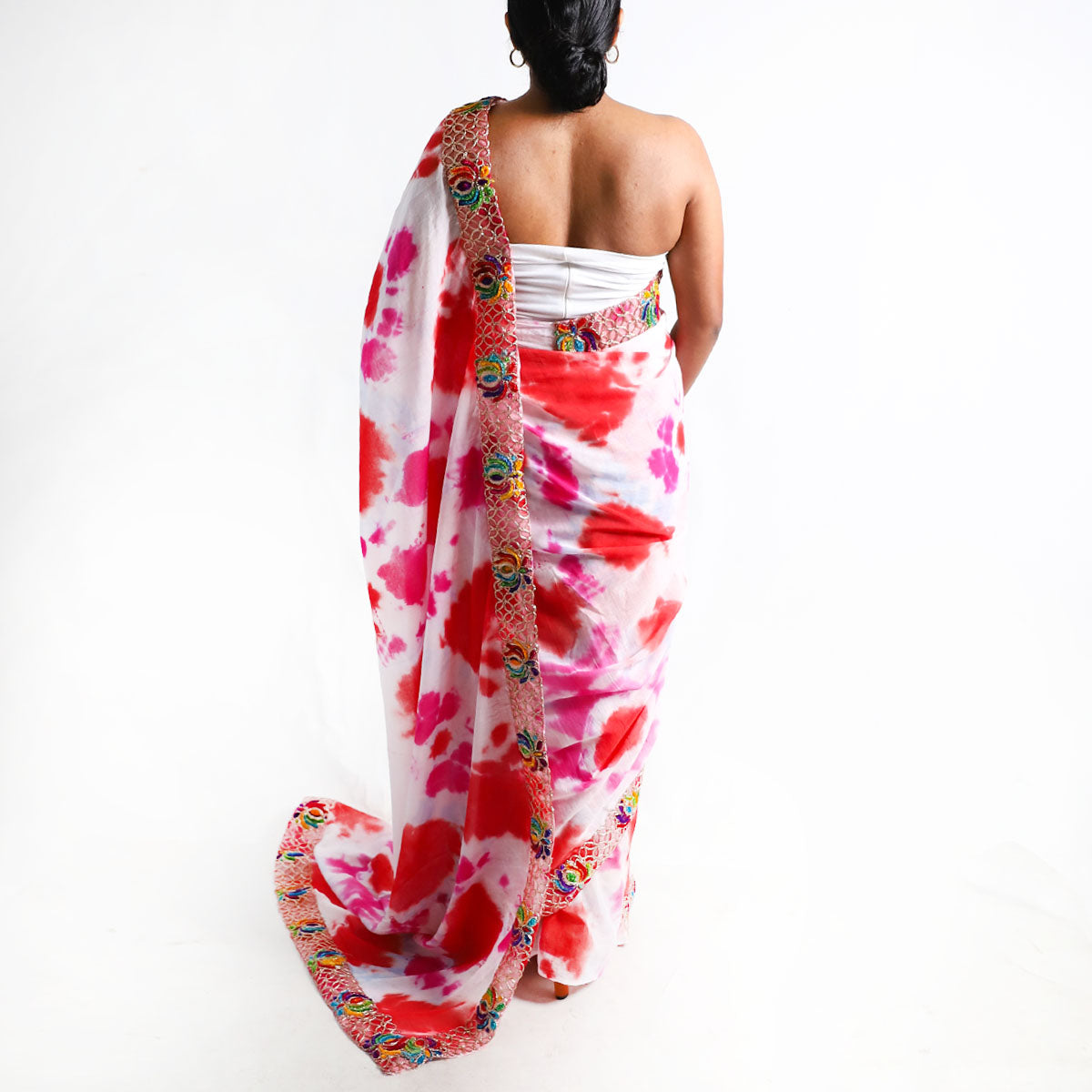 Crimson Bloom Tie-Dye Saree