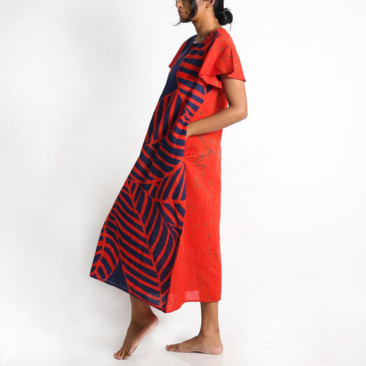 Navy and Red Abstract Batik Dress