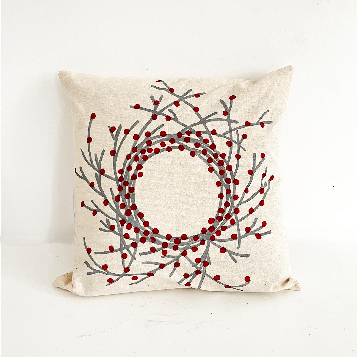 Holly Wreath Christmas Cushion Cover