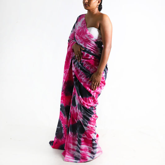 Midnight Bloom Tie-Dye Saree