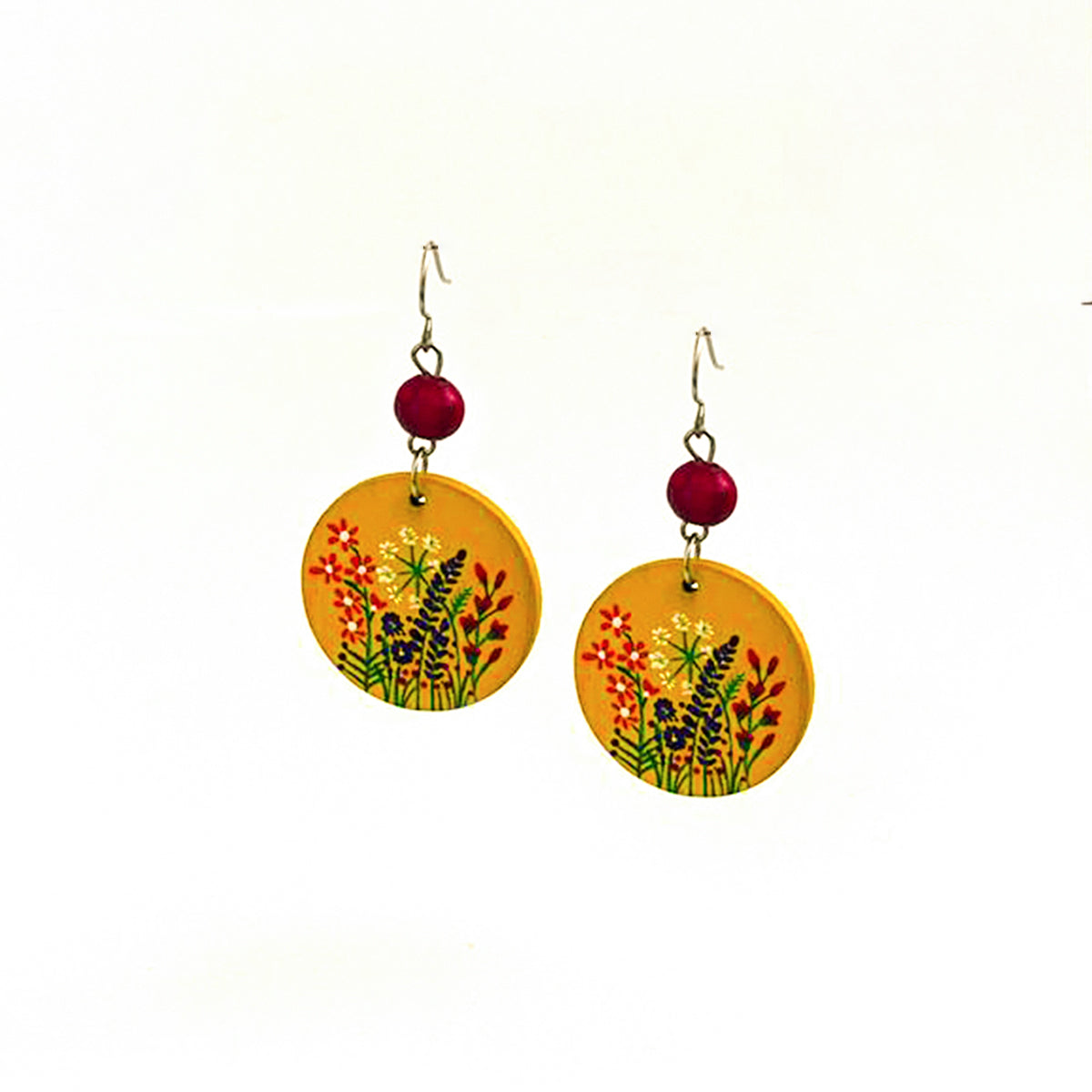 Lavendar Flowers Wooden Earrings