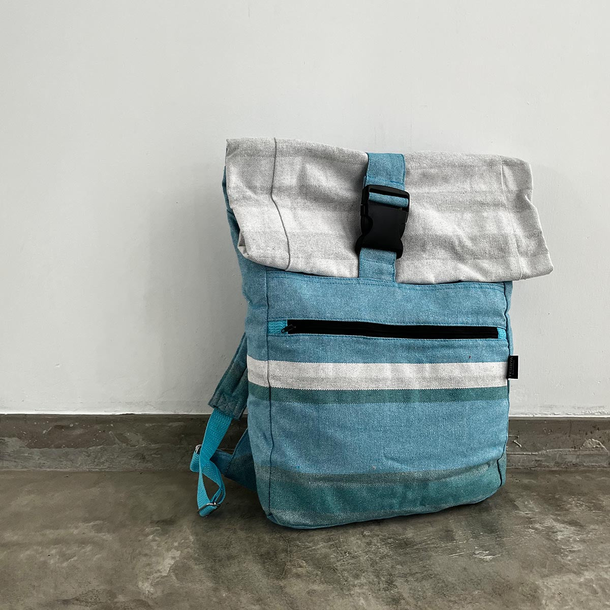 Pastel Blue Roll Up Rucksack