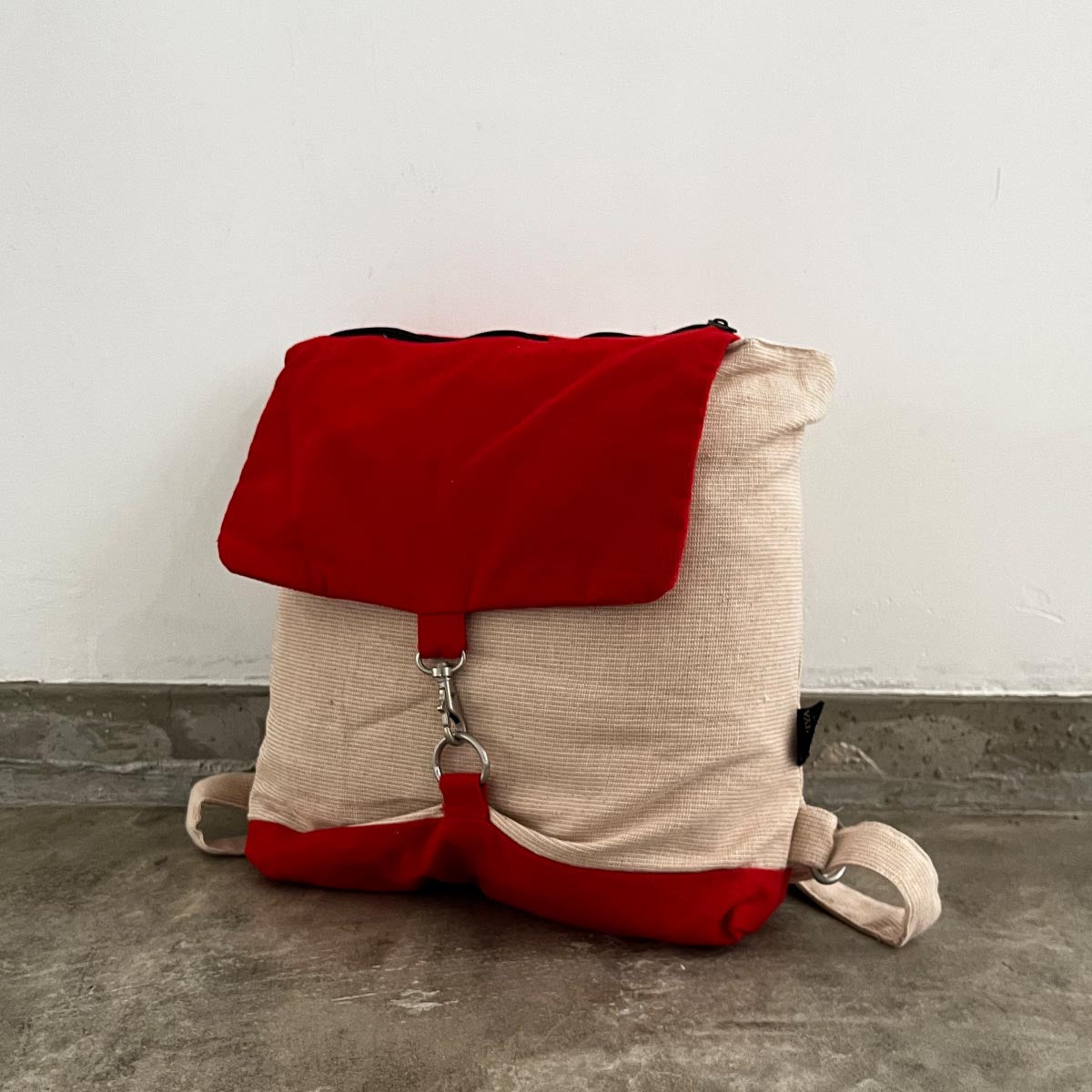 Block Red Handloom Rucksack