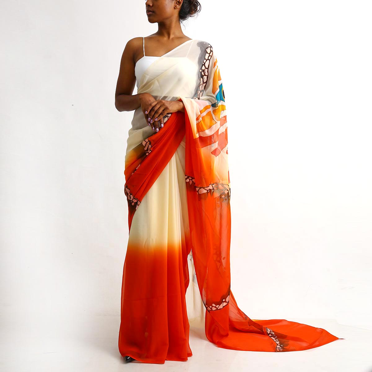 Hand painted Butterfly Chiffon Saree