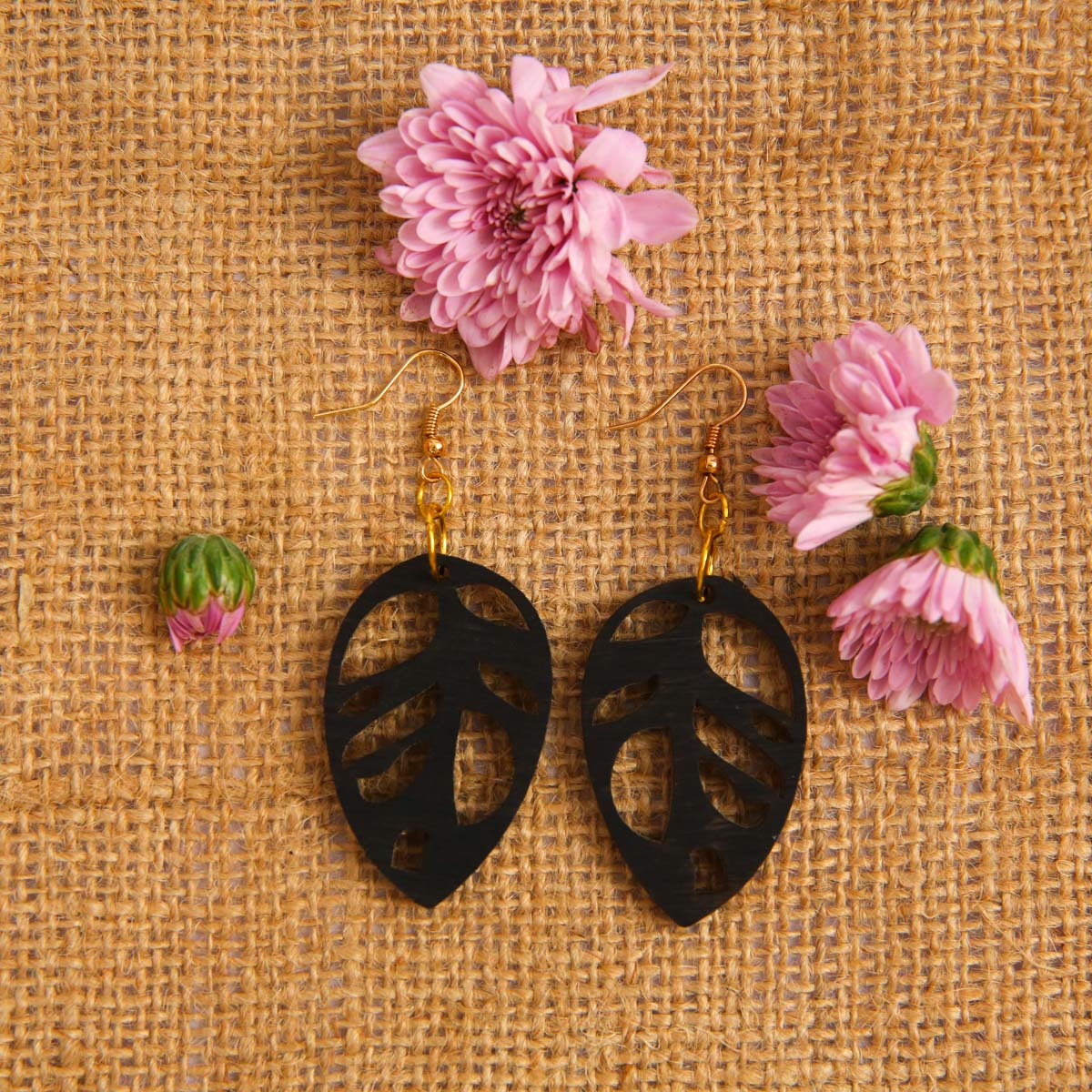 Black Leaf Wooden Earrings