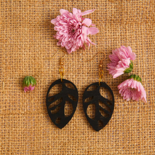 Black Leaf Wooden Earrings