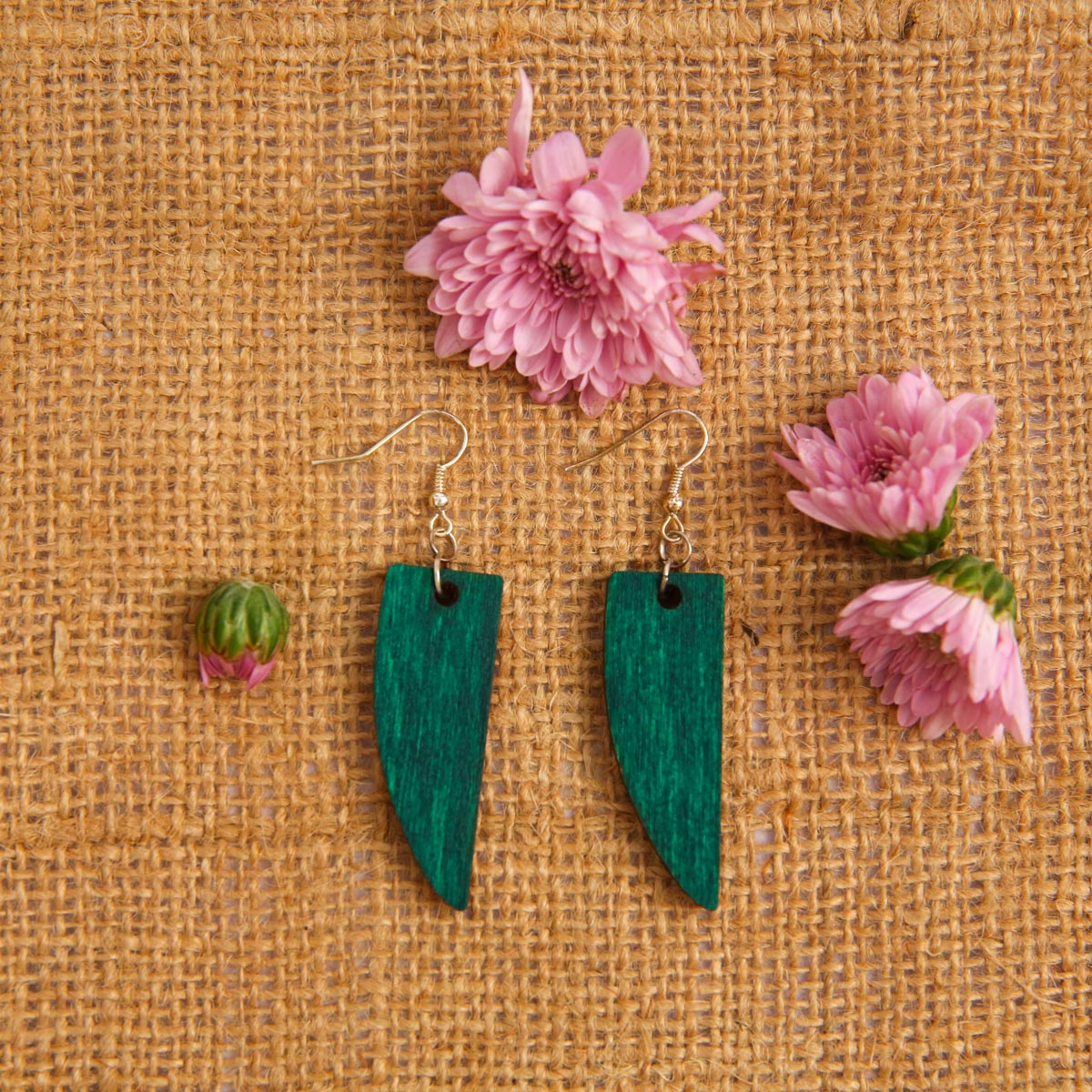 Turq Beak Wooden Earrings