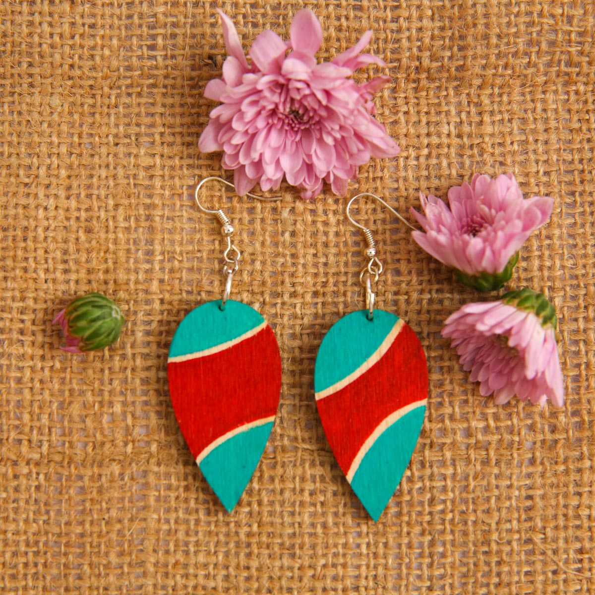 Red Drop Wooden Earrings