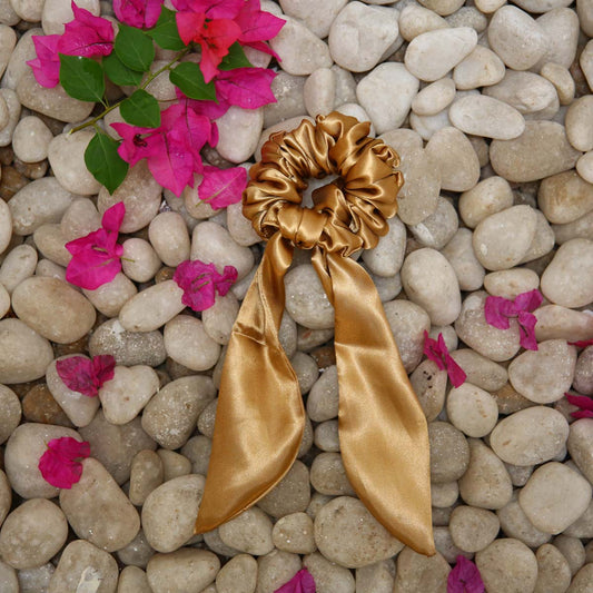 Gold Palm Satin Scarf Scrunchie