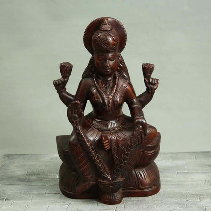 God Dhanaluxmi Wooden Statue